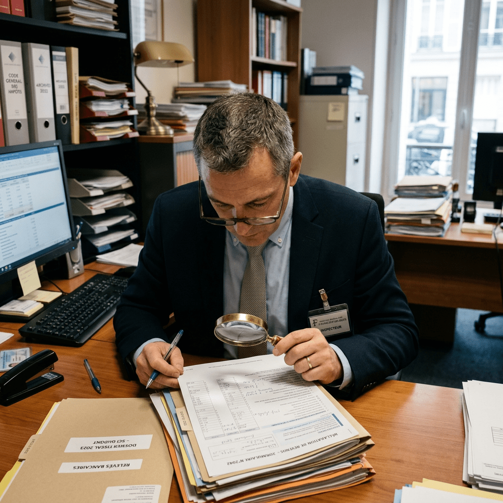 Inspecteur du fisc avec une loupe